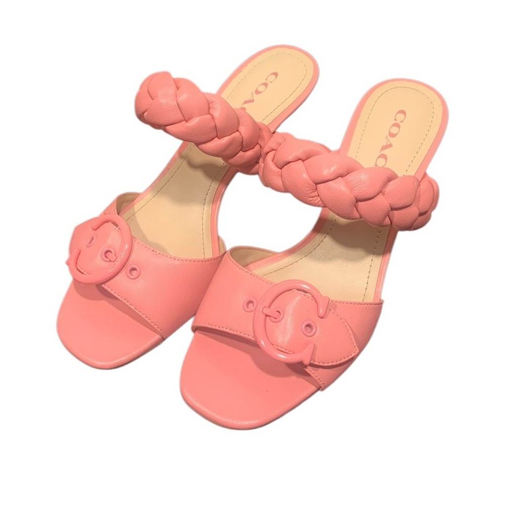 Coach Womens Mollie Pink Leather Slip On Open Toe Heel‎ Sandals Shoes SZ 7